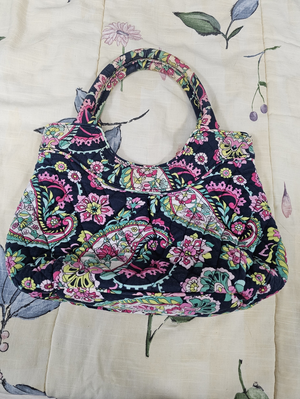 Vera Bradley Quilted Paisley Tote in Navy, Pink and Green